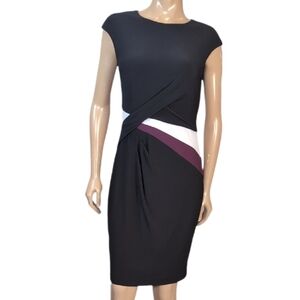 Lauren Ralph Lauren Sheath Dress Womens Size 10 Black Cap Sleeve Defined Waist